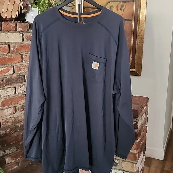 Carhartt Men’s Dark Blue Long Sleeve Pocket T-Shirt Workwear - Picture 1 of 6